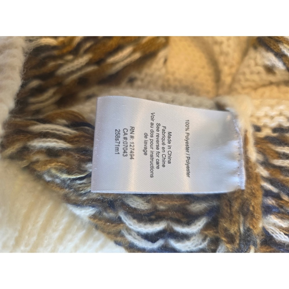 Heartloom Fair Isle Crewneck Sweater Cream Brown Navy Blue Knit Pullover XS - Picture 6 of 7